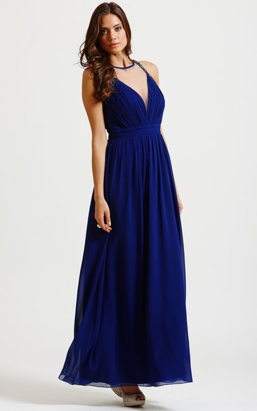 Beading Neckline Long Dress With Back Keyhole