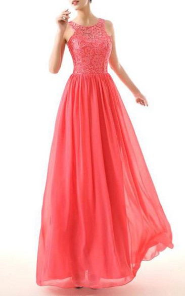 Dramatic A-Line Round Neck Sleeveless Chiffon Prom Dress