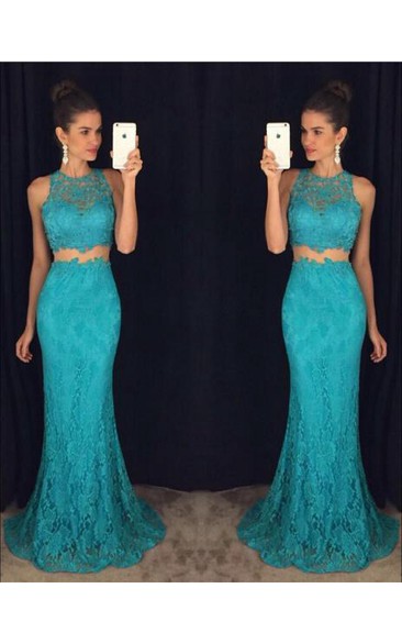 Delicate Mermaid Lace Prom Dress Two Piece