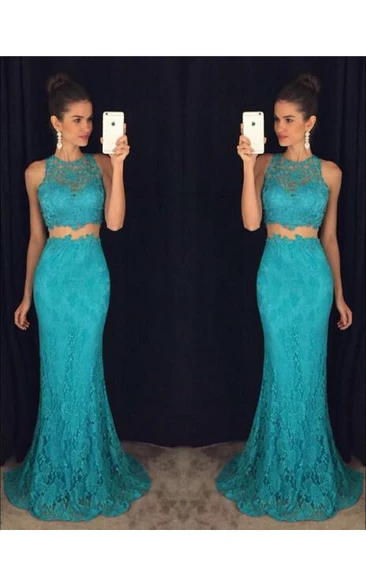 Delicate Mermaid Lace Prom Dress Two Piece