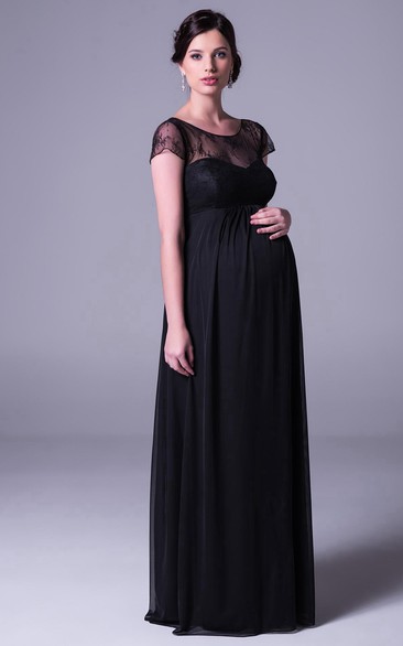 Maxi Cap Sleeve Scoop Neck Empire Lace Chiffon Bridesmaid Dress