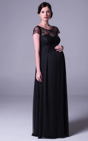 Maxi Cap Sleeve Scoop Neck Empire Lace Chiffon Bridesmaid Dress