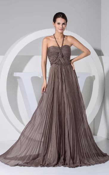 Chiffon Strapless Long Dress With Overall Pleating