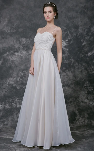 Spaghetti Strap A-line Organza Gown With Lace Bodice