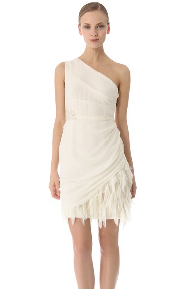 Short One-shoulder Sheath Side-draped Chiffon Dress