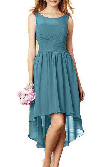 High-low Illusion Neckline Ruched Chiffon Dress