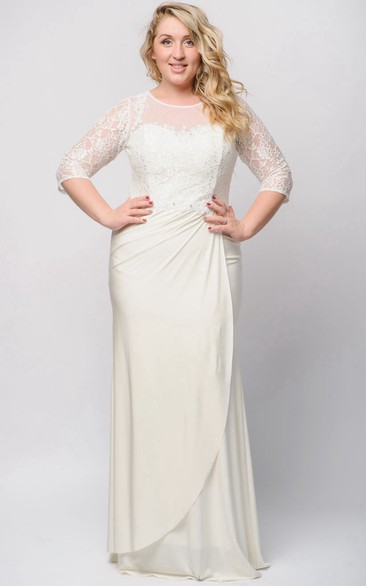 Sheath Floor-Length Jewel 3 Jersey Beading Lace Zipper Dress