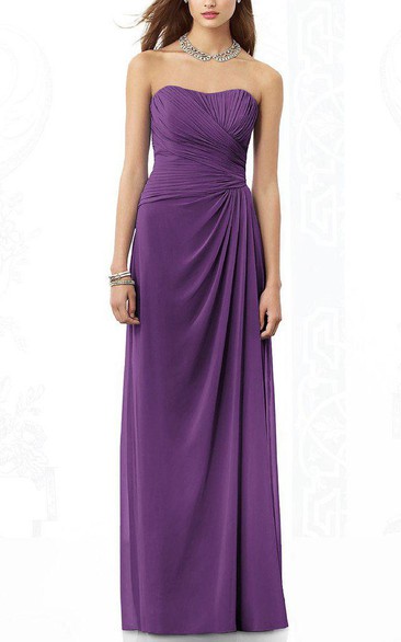 Strapless Ruched Floor-length Bridesmaid Dress with Drapping