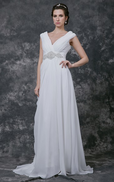 Sassy Draped Front Wedding Gown With Crystal Embellishment