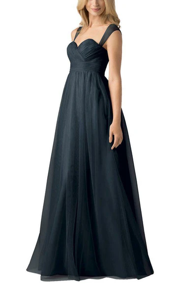 Cap Sleeve Tulle A-line Long Dress