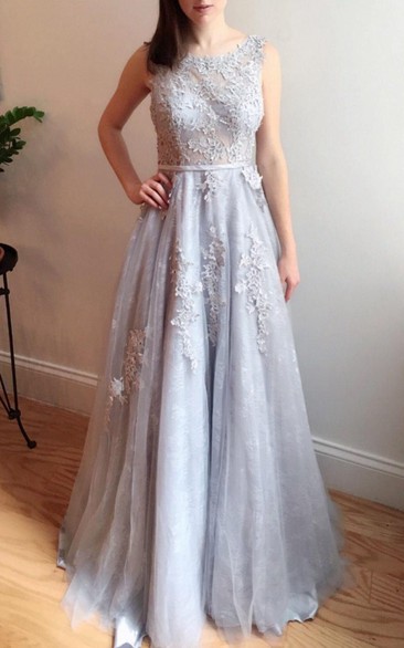 Gray Blue Lace Wedding Dress