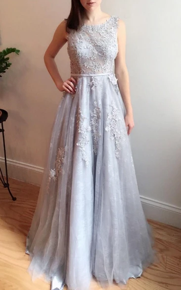 Gray Blue Lace Wedding Dress