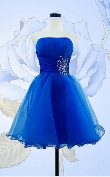 Strapless Beading Pleats Short Prom Dress