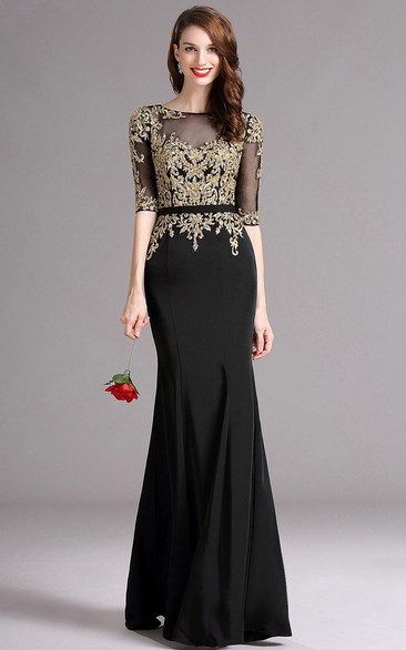 Sheath Bateau Half Sleeve Jersey Appliques Keyhole Dress