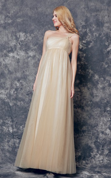 Dreaming One Shoulder Ruched and Pleated Long Tulle Dress