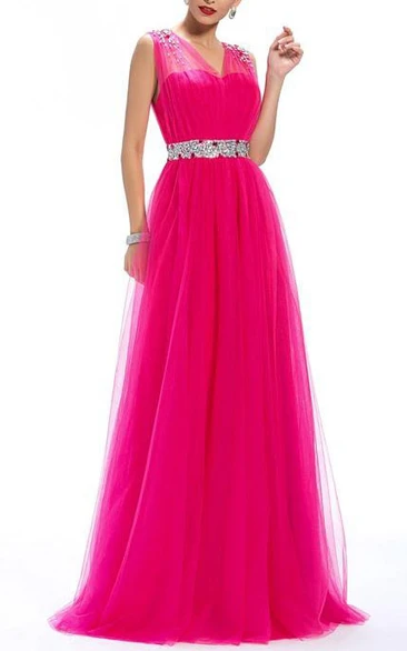 Charming V-Neck Beading A-Line Floor-Length Prom Dress