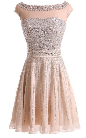 A-line Bateau Sleeveless Beading Short Chiffon Dresses