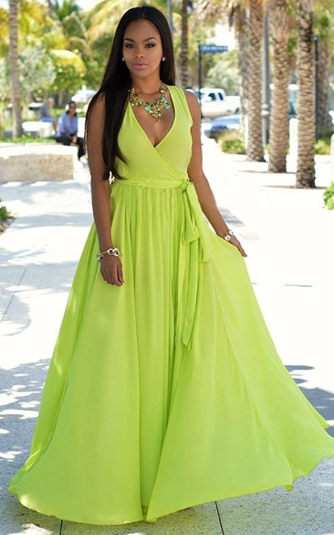 Maxi V-neck Sleeveless Split Floor-length Chiffon Dress