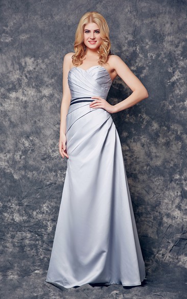 Sweetheart Long Satin Empire Dress With Ruching