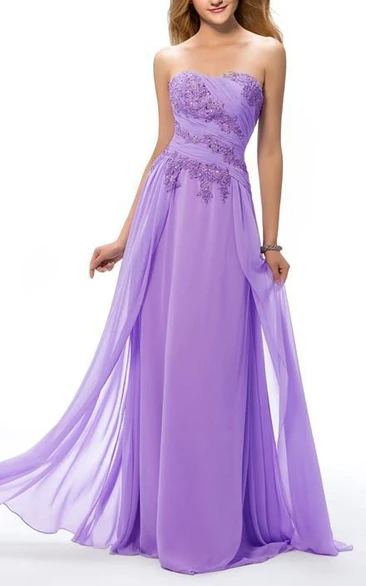 Delicate Sweetheart Appliques Ruched Full Length Prom Dress