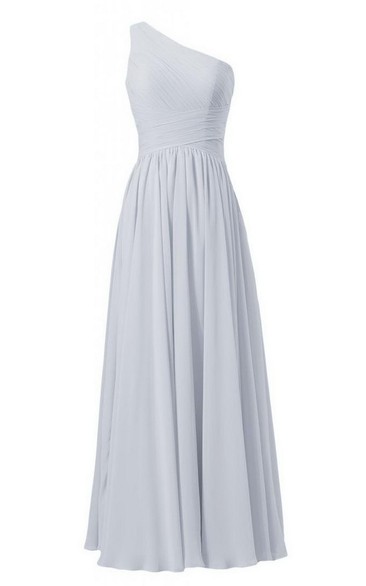 One-shoulder Long Chiffon Dress With Crisscross Ruching