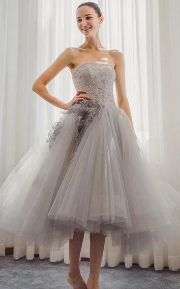 Sweetheart A-Line Lace Tea-Length Prom Dress