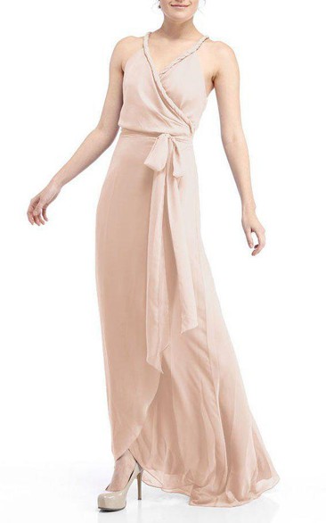 Strapped Chiffon Bridesmaid Dress with Sash