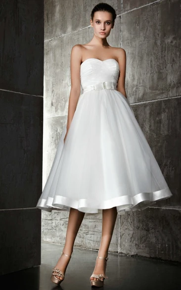 A Line Sweetheart Tea Length Dress