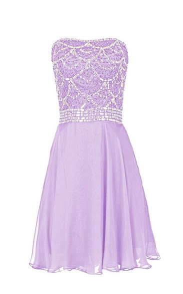 Lustrous Strapless Crystal-beaded Chiffon Short Dress