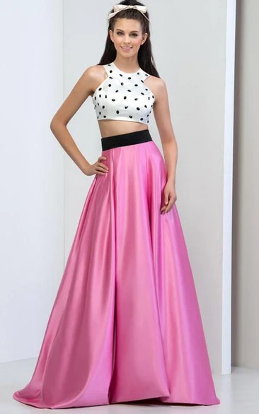 Jewel Neck Beaded Two-Piece Prom Dress