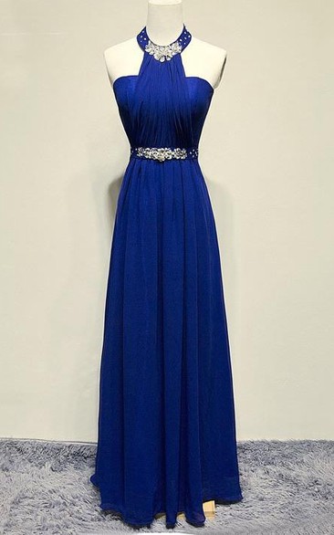 Modernism Halter Full Length Rhinestones Prom Dress