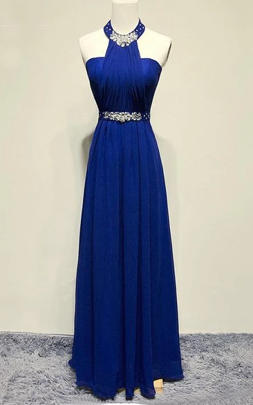 Modernism Halter Full Length Rhinestones Prom Dress