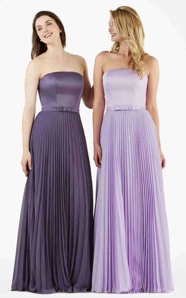 A-Line Floor-Length Pleated Strapless Chiffon Bridesmaid Dress With Sash