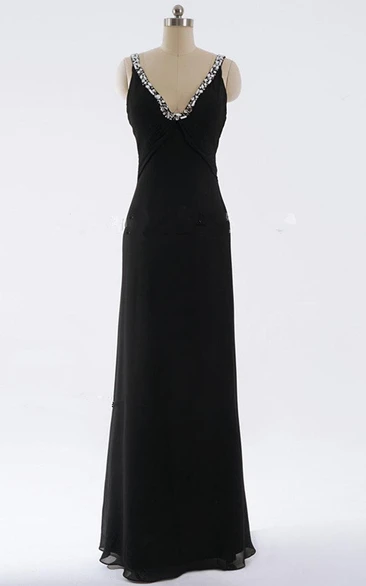 Sheath Maxi V-neck Backless Dress With Beading