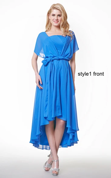 Cape Sleeve A-line High Low Chiffon Dress With Ruffles