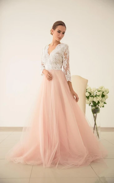 Tulle Wedding Pink Wedding Lace And Tulle Wedding Dres Wedding With Sleeved Dress