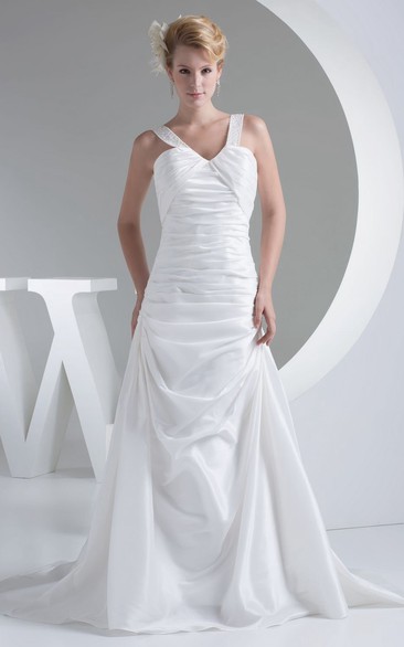 Enchanting Ruched Pick-Up A-Line Dress With Beaded Straps