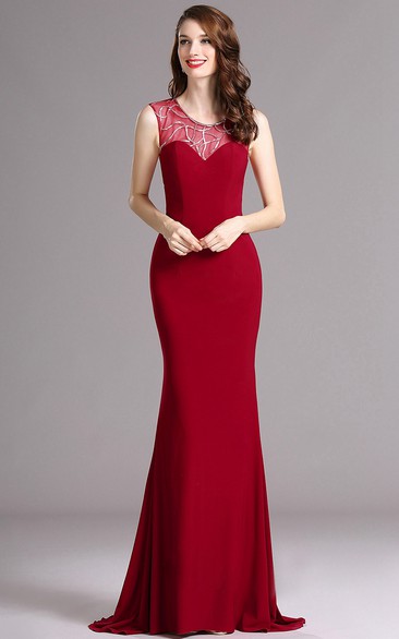 Sheath Sweep Scoop Sleeveless Jersey Sequins Dress