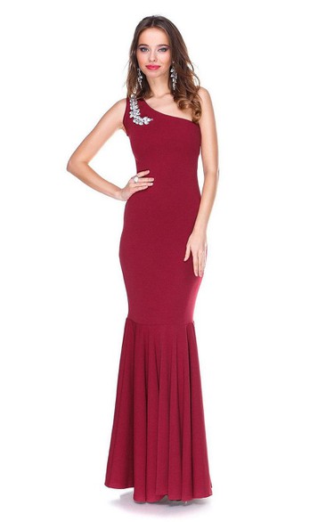 Crystal One Shoulder Jersey Mermaid Long Dress Pleated Skirt