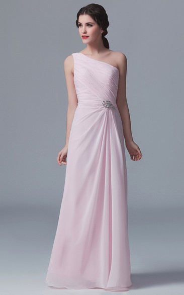 Graceful One-Shoulder Gown With Crystal Details