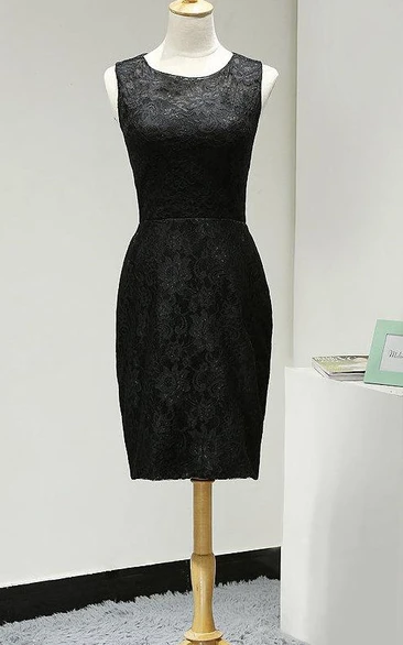 Scoop Neckline Sleeveless Sheath Lace Knee Length Dress