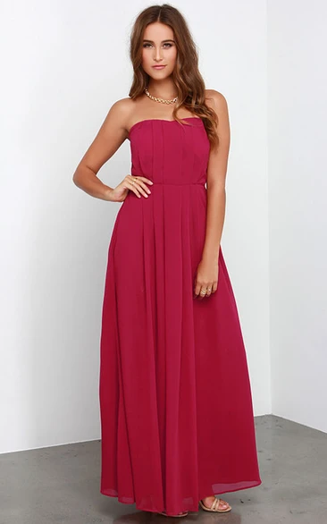 Elegant Chiffon Long Strapless A-Line Dress