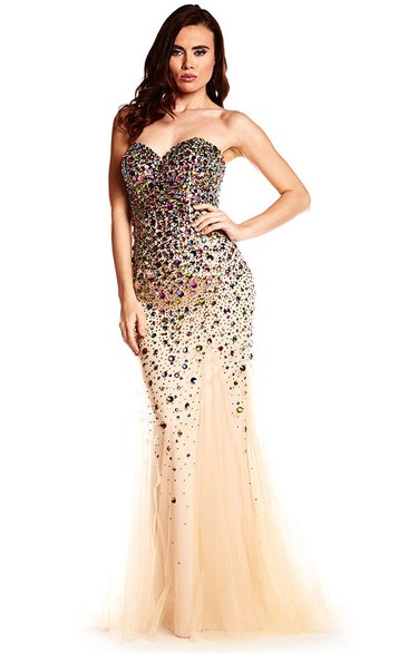 Mermaid Sweetheart Beaded Sleeveless Tulle Prom Dress