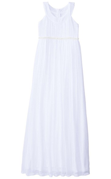 Sleeveless A-line Pleated Dress With Beadings