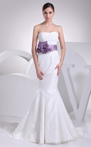 Sleeveless Appliqued Trumpet Silhouette and Dress With Floral Waist