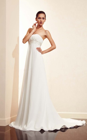 Sleeveless Floor-length Empire Long Train Dress