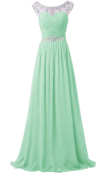 Crystal-beaded Illusion Neckline A-line Gown With Keyhole Back