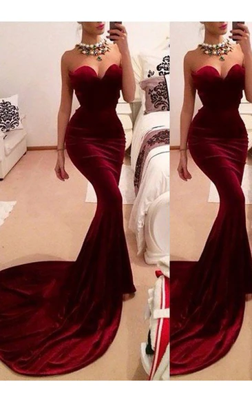 Mermaid Trumpet Velvet Sweetheart Sleeveless Zipper Dress