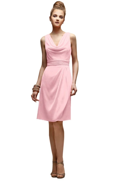 Chiffon Satin Sleeveless Dress With Cowl Neckline