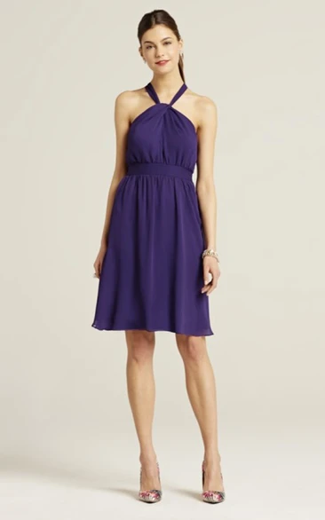 Chiffon Halter-Neck A-Line Sassy Short Dress